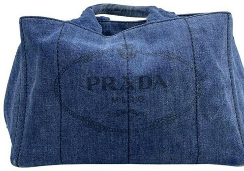 Prada Canapa Shoppers Tote Blue Denim Shoulder Bag