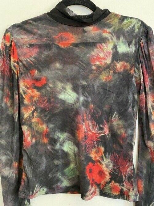 nicole miller gray red new mesh ls blouse