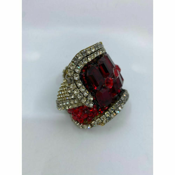 Rare! WENDY GELL 1985 Signed Red Be Jeweled Cuff Bracelet