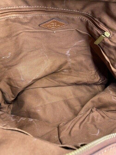 Fossil Tote Brown White Nylon Fabric Shoulder Bag