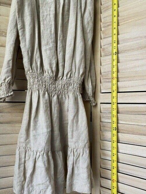 Nicole Miller khaki new linen off the shoulder msrp mid length short casual dres