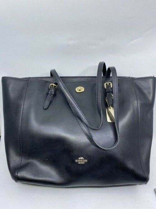 coach large black leather shoulder bag