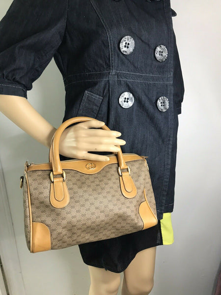 GUCCI Vintage Boston Bag Brown Coated Canvas