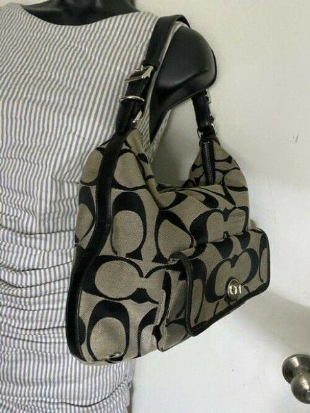 Coach Medium Msrp Black Beige Jacquard Fabric Shoulder Bag
