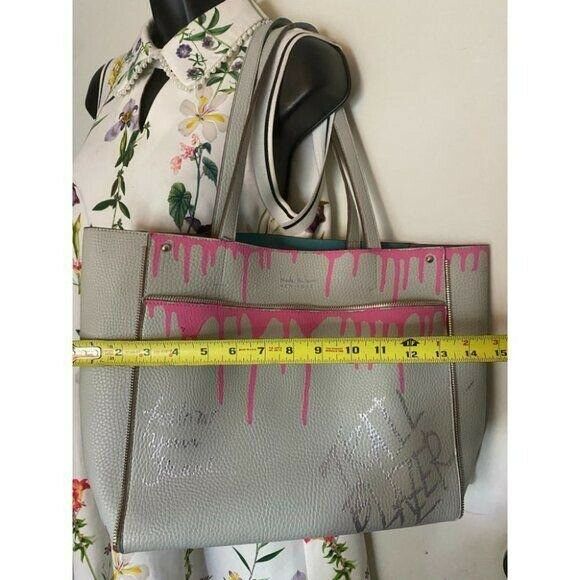 hicole hiller Leather Handbag Graffiti Gray Pink