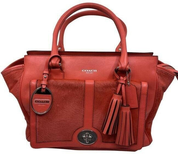 Coach w w pony hair contrast handbag coral leather tote