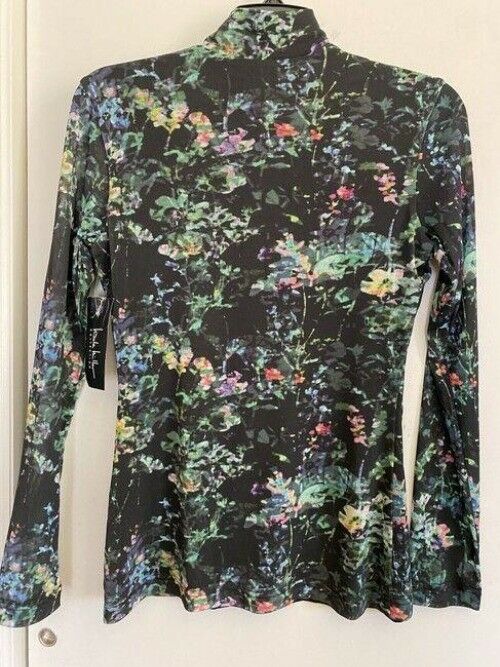 nicole miller black green new mesh ls blouse