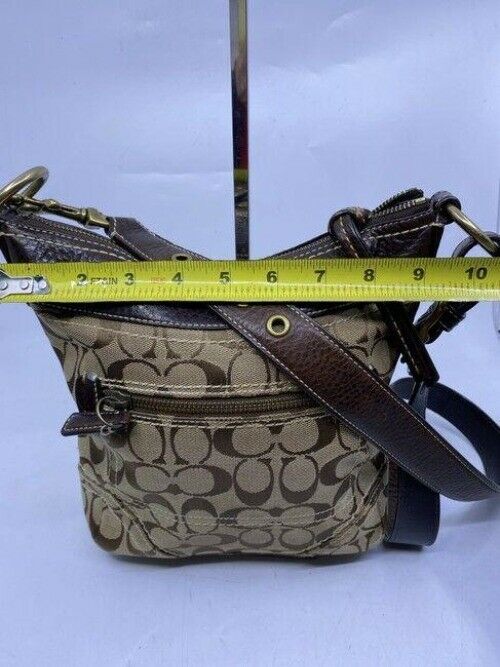 coach medium size brown beige jacquard fabric cross body bag