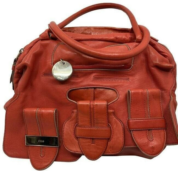 chloe red leather shoulder bag