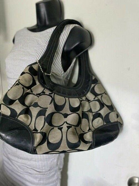 Coach Shoulder Bag Medium Msrp Beige Black Jacquard Fabric Tote