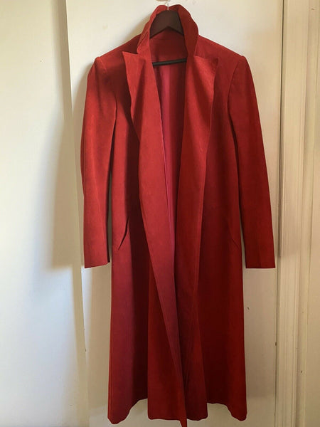 No brand Tailored Suede Red Long Coat Size Small