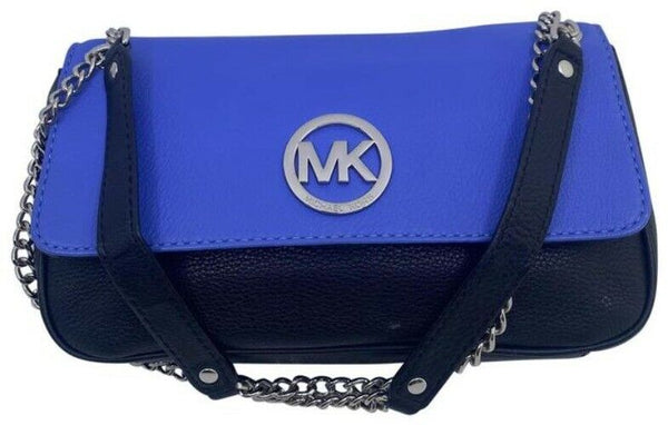Michael Kors Flap Fulton Chain Shoulder Purse Blueblack Leather Cross Body Bag