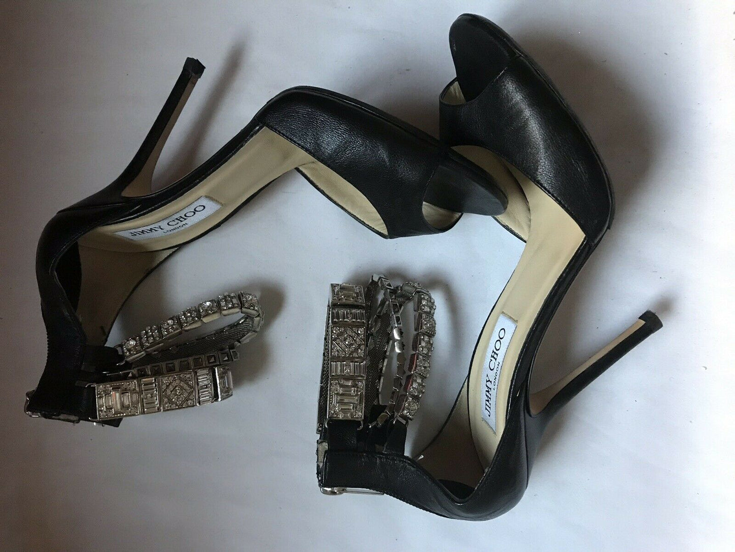 $1,200 JIMMY CHOO Triple Jewel Strap High Heels Sz 38