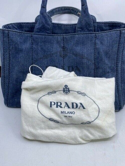 Prada Canapa Shoppers Tote Blue Denim Shoulder Bag