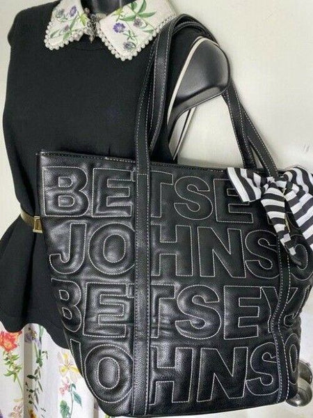betsey johnson bag black white leather tote
