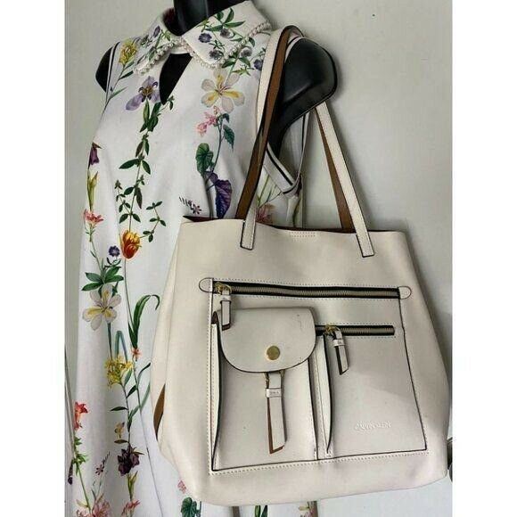 Calvin Klein Cream Leather Shoulder Bag