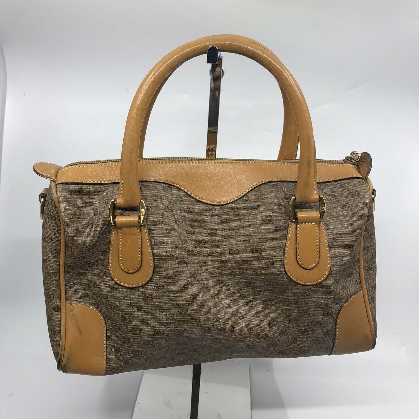 GUCCI Vintage Boston Bag Brown Coated Canvas