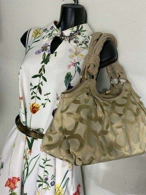 coach medium material pink beige fabric shoulder bag