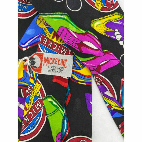 New! MICKEY MOUSE Disney Neck Tie Black Multicolor 100% Silk Handmade