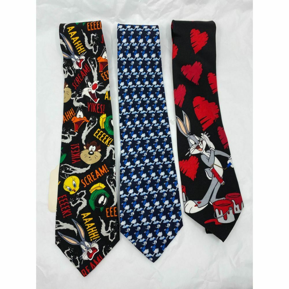 New Lot of 3 Neck tie Disney, Looney Tunes Black Red White Total Msrp 75