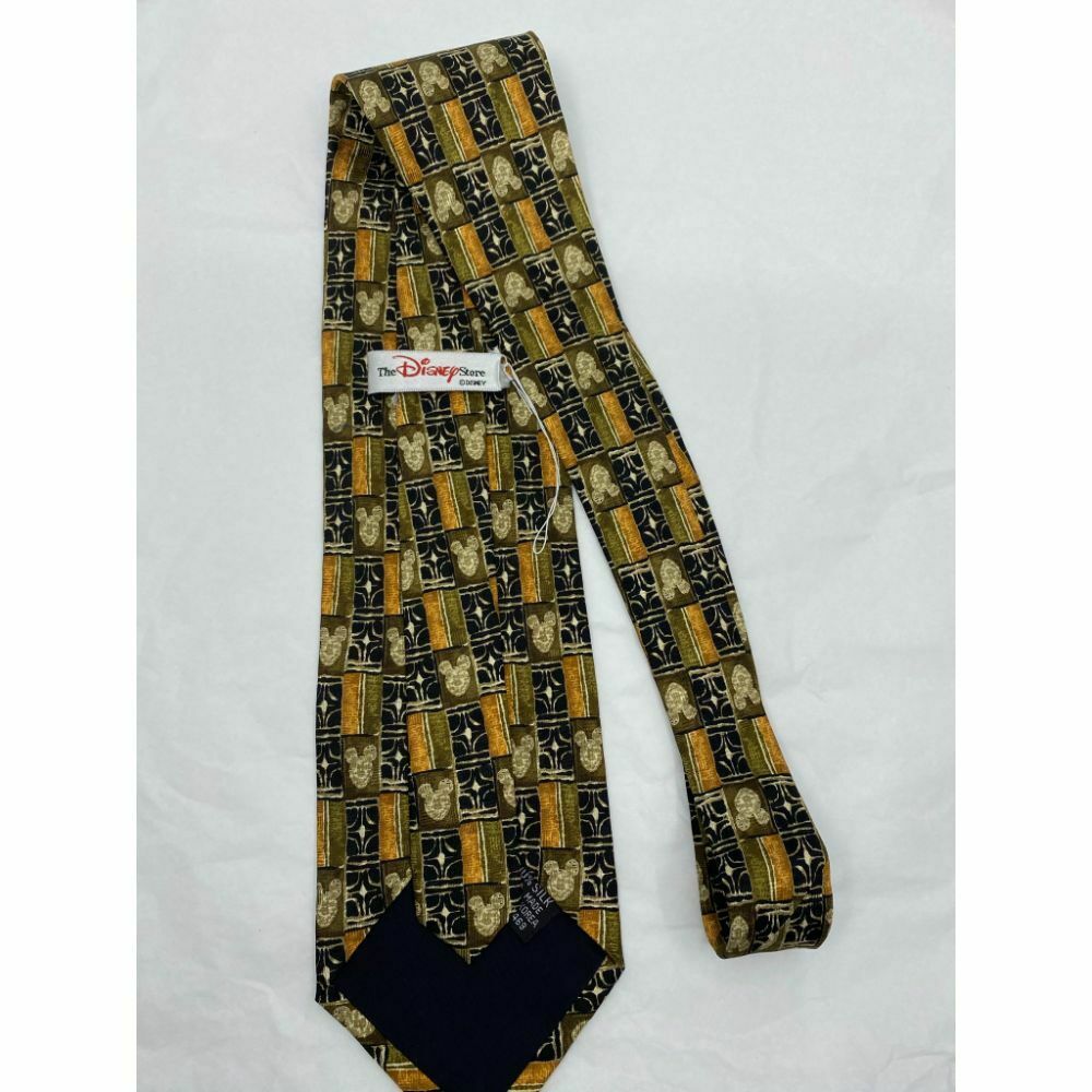 MICKEY MOUSE Disney Neck Tie Black Green Orange Hand Made 100% Silk