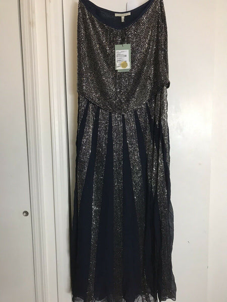 ROSA CHA Strapless Beaded Navy Long Gown size 2