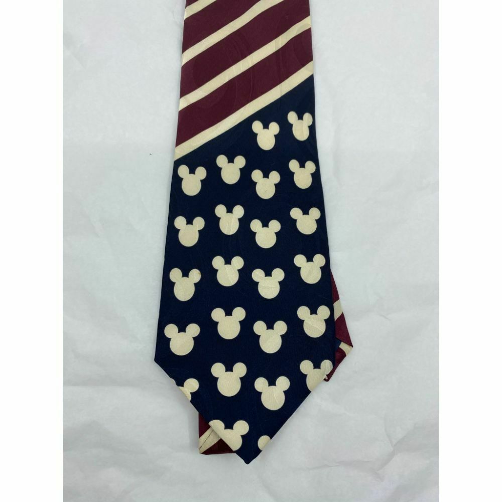 MICKEY MOUSE Disney Neck Tie Cream Blue Hand Made 100% Silk