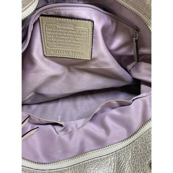 COACH XL Cream Silver Leather Shopping Tote Bag