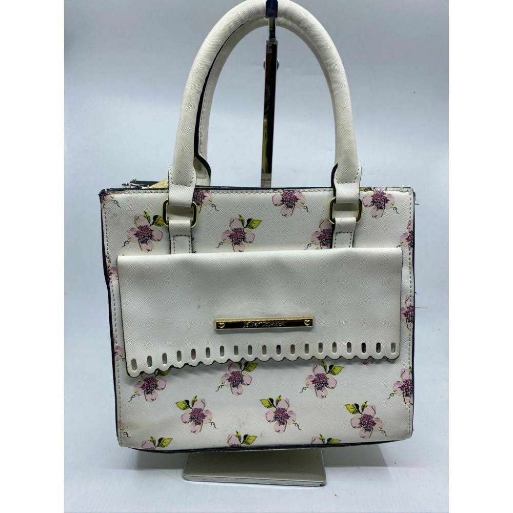 BETSEY JOHNSON Faux Leather White Embellished Tote Bag