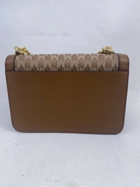 Michael Kors New Medium Logo Allover Brown Coated Canvas Cross Body Bag