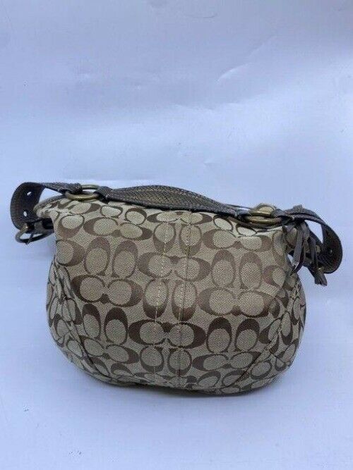 coach mini bag brown beige fabric tote