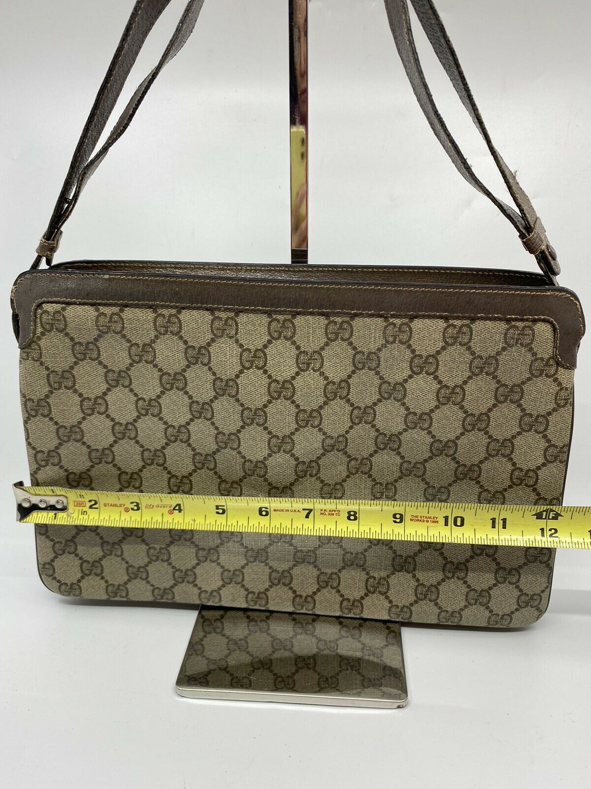 GUCCI Vintage  Brown Canvas/  Leather Shoulder Bag W Adjustable Strap