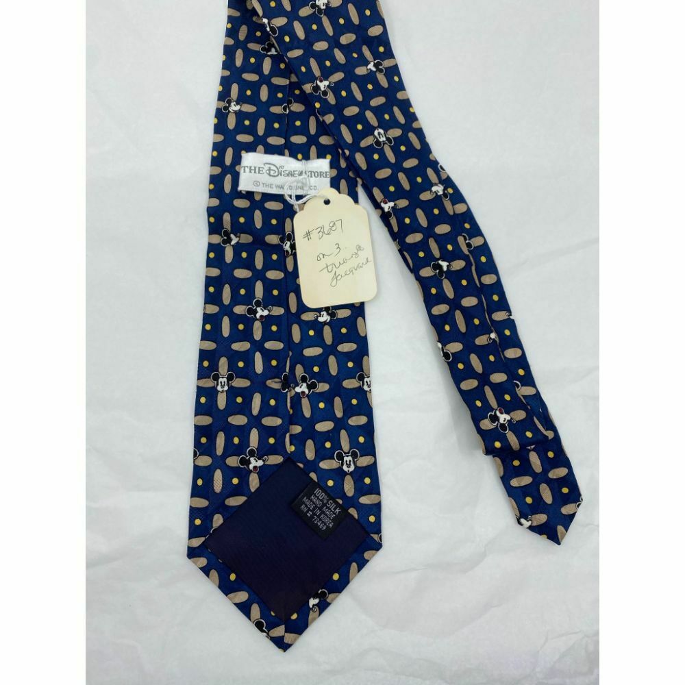 MICKEY MOUSE Disney Neck Tie Blue Tan Hand Made 100% Silk