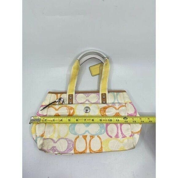 Coach Women's White Yellow Medium Fabric Tote Bag