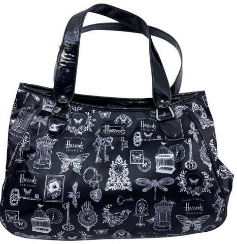 Harrods Shoulder Bag Black White Nylon Fabric Tote