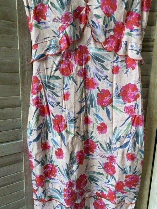 Nicole Miller red beige print linen msrp small short formal dress