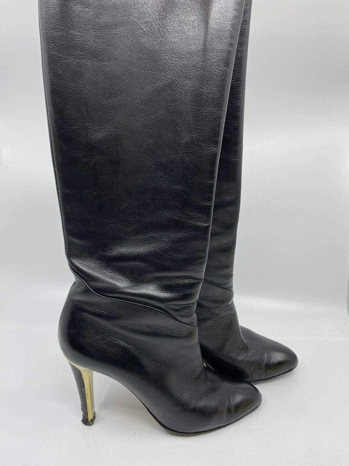 JIMMY CHOO Black Leather Knee high boots 7.5