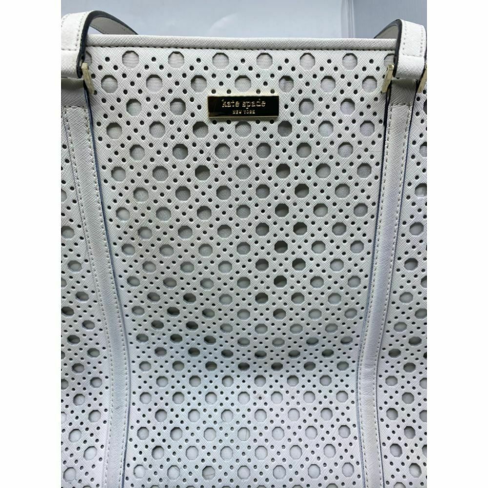 KATE SPADE XL White Leather Laser Cut Tote Bag Very Good Condition