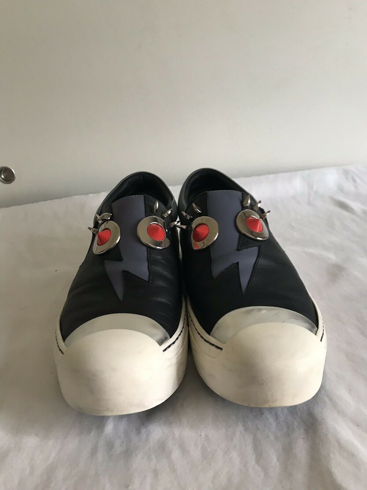 Fendi Studded Monster Face Slip On Sneakers