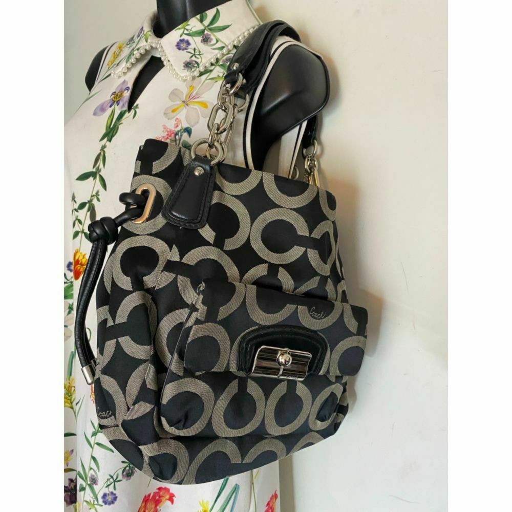 Coach Women's Large Black Tan Fabric Tote Bag