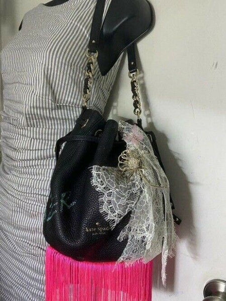 kate spade w hand shoulder customized by me w applique black pink shoulder bag