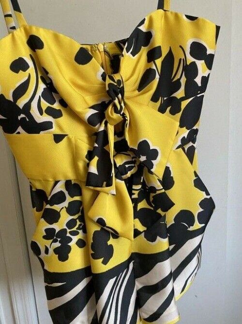 Milly yellow black white new floral print spaghetti strap tank topcami