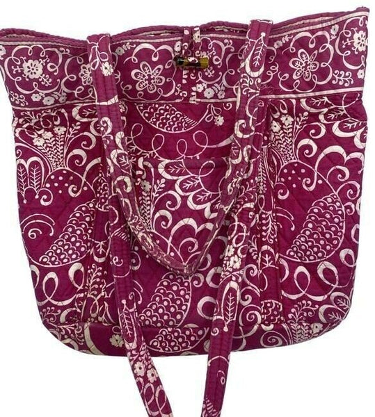vera bradley bag large quilted pink white fabric tote