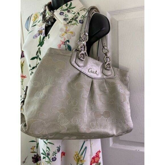 COACH Large Silver Jacquard Fabric Tote Bag
