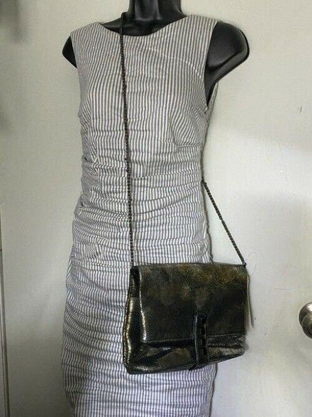 Nicole Miller Msrp Black Gold Leather Cross Body Bag