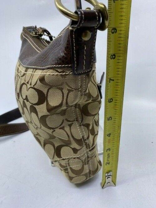 coach medium size brown beige jacquard fabric cross body bag