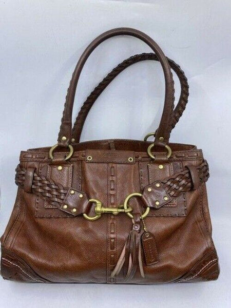 coach w medium w braided design whiskey brown leather shoulder bag