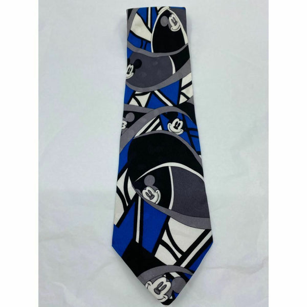 New! MICKEY MOUSE Disney Neck Tie Blue Black White 100% Silk Handmade