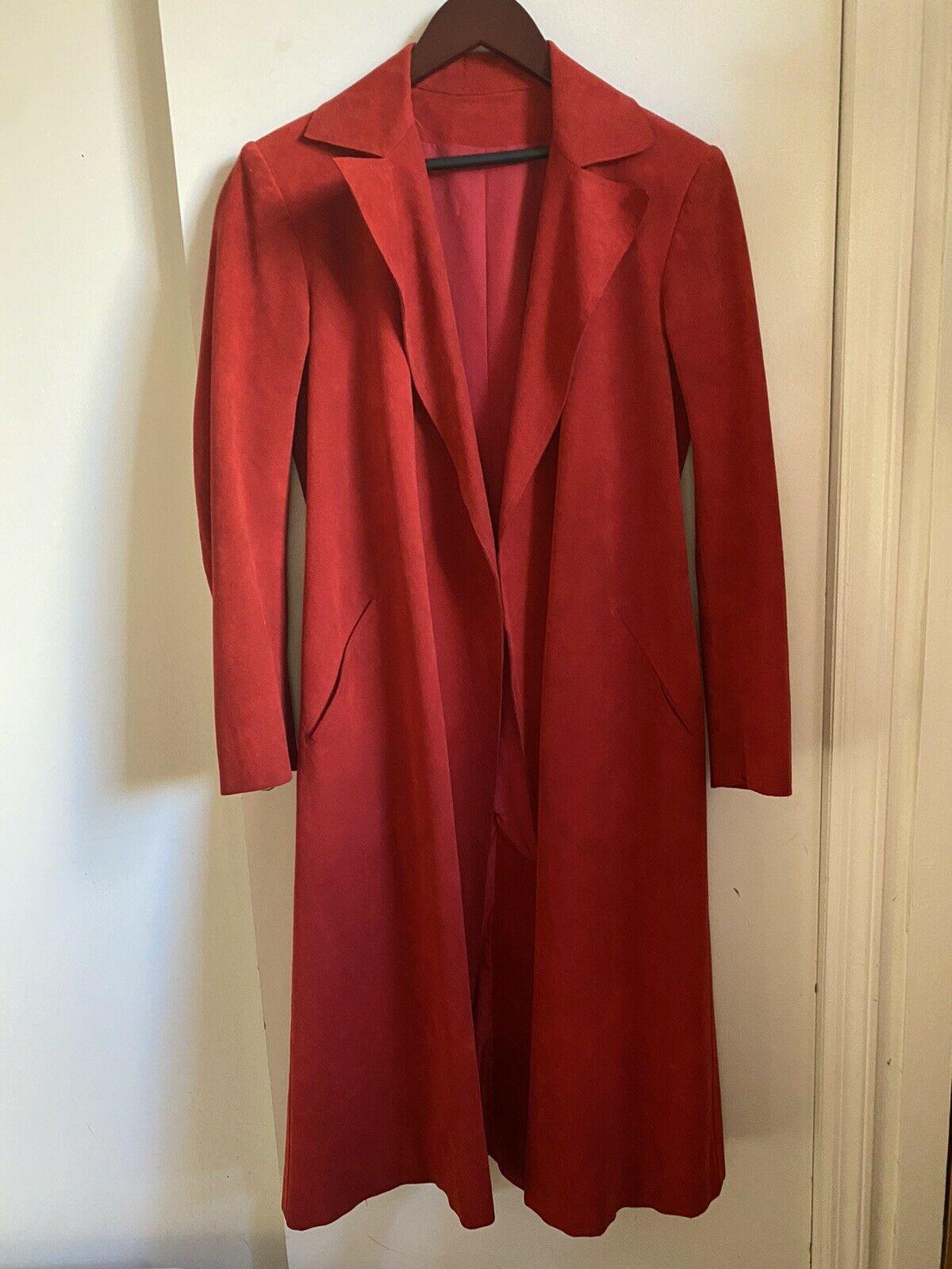 No brand Tailored Suede Red Long Coat Size Small