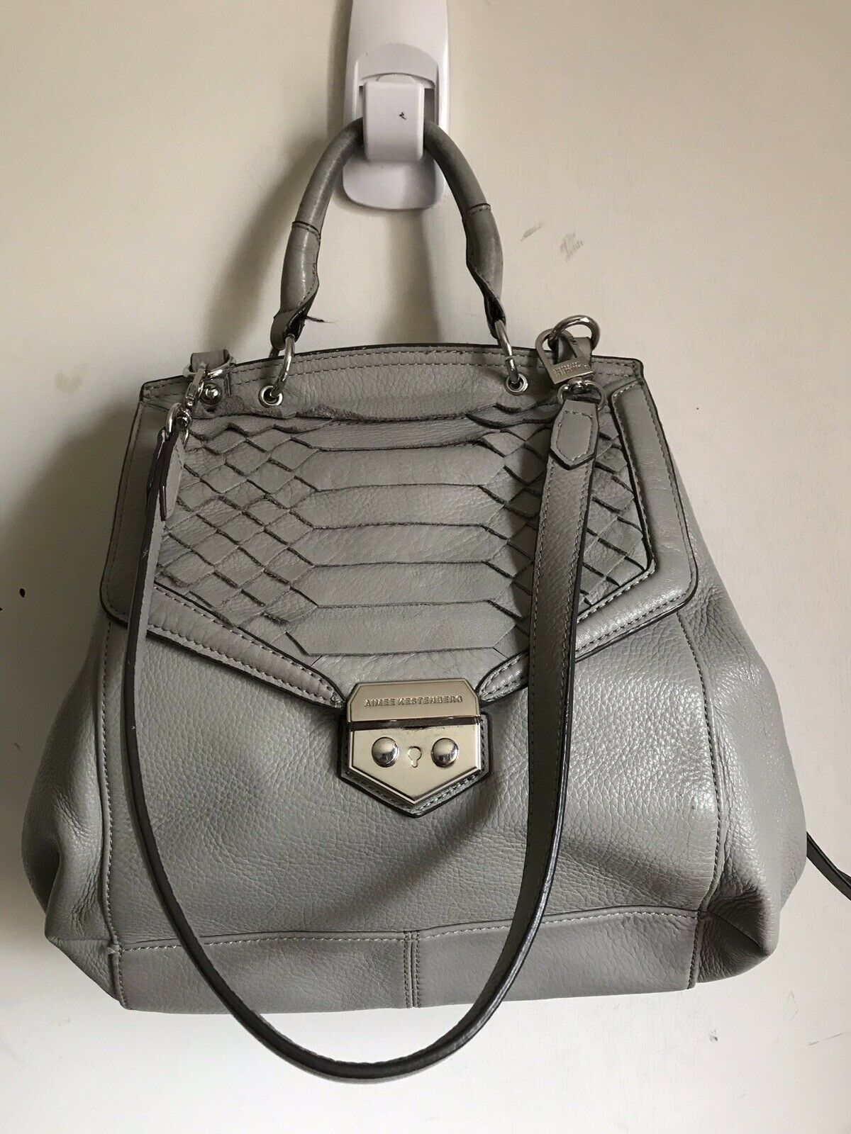 Aimee Kestenberg Grey Flap Bag With Silver Metal Hardware